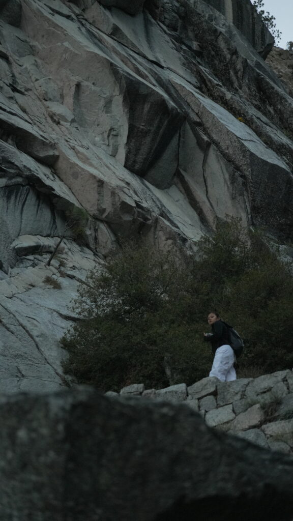 Climbing up the stone steps of the Mist Trail near Nevada Falls