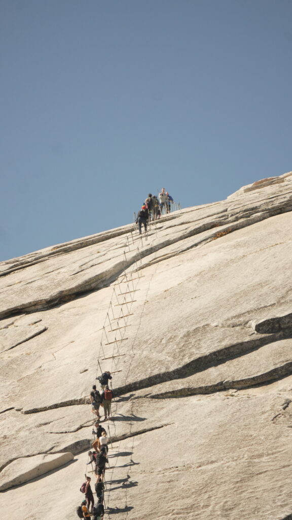 The Half Dome cables seen from the base of the Half Dome