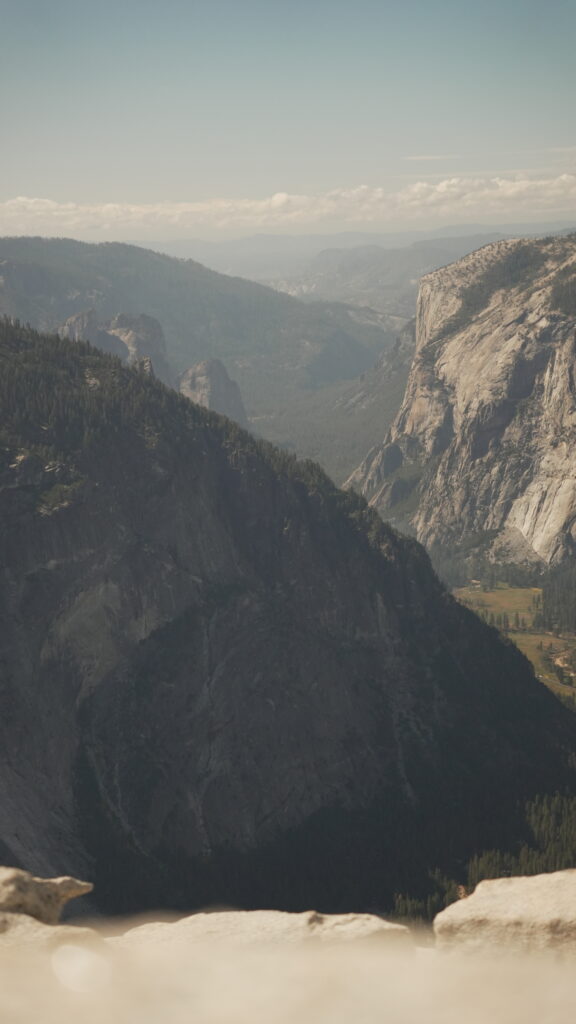 A beautiful view of Yosemite Valley from the top of the Half Dome