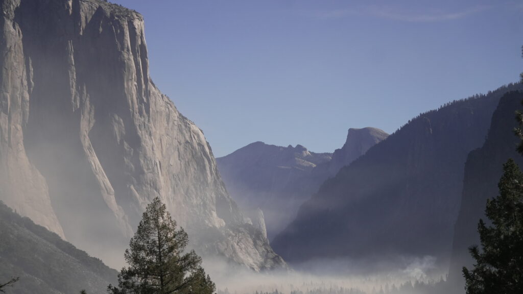 A smokey morning in Yosemite Valley from Wawona Tunnel