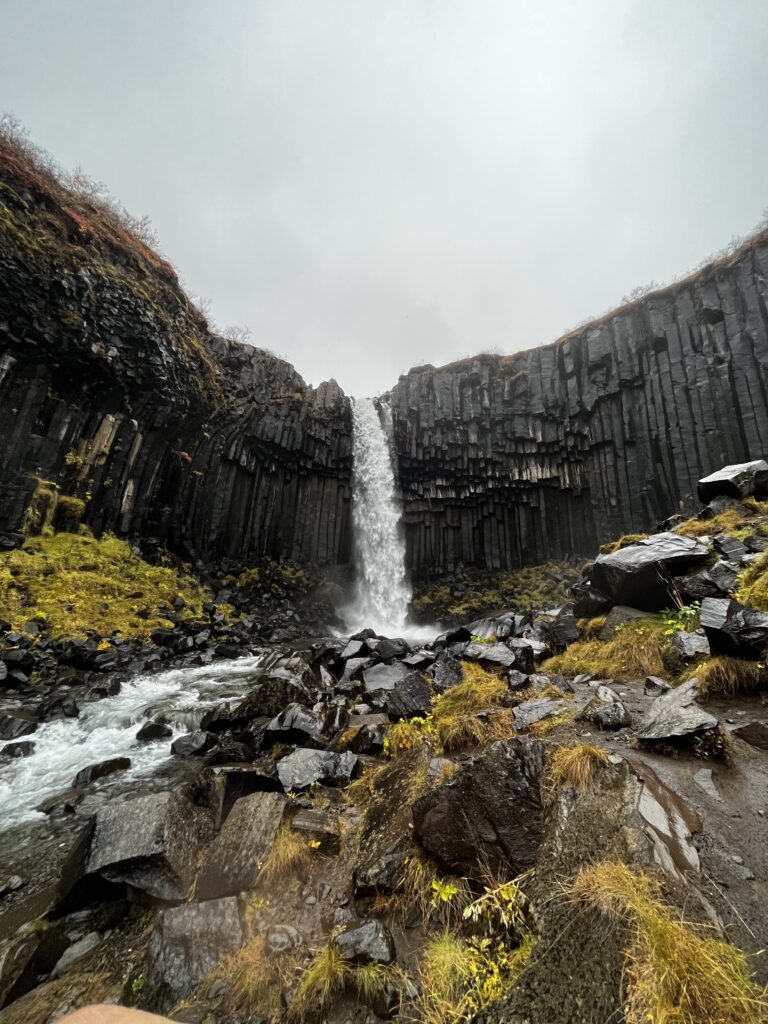 A cloudy afternoon at Svartifoss in Skaftafell National Park