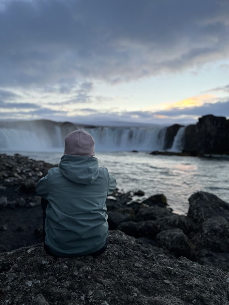 Watching the sunset over the magnificent Godafoss