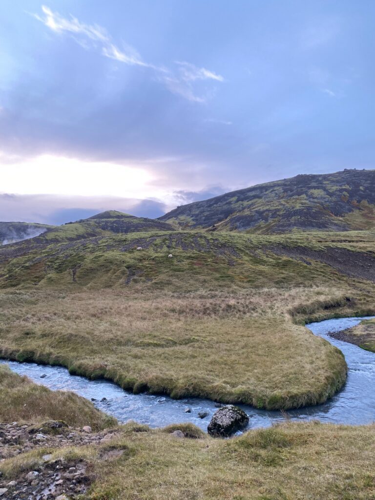 Sunset in Reykjadalur Valley